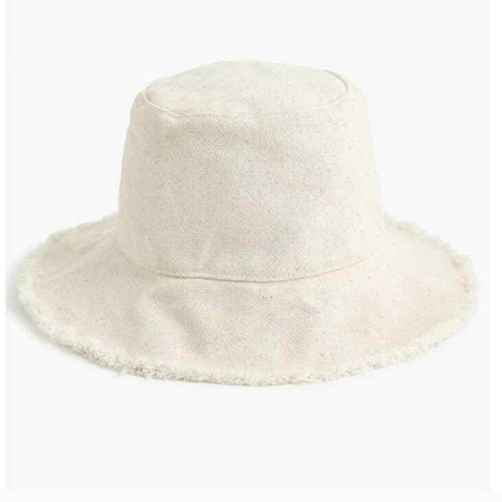 J. Crew Natural Frayed-Edge Bucket Hat Women's S/M